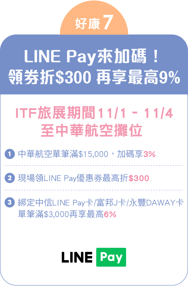 LINE Pay來加碼！ 領券折$300 再享最高9%